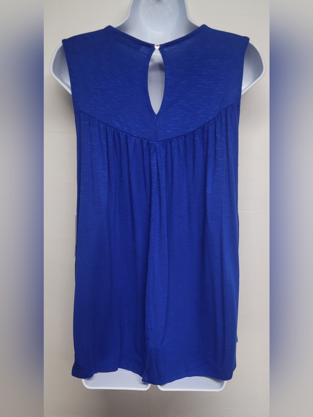 Apt 9 L Top Slinky Stretch Knit Flowy Comfort Cobalt Blue Lace Flare new - Picture 2 of 6